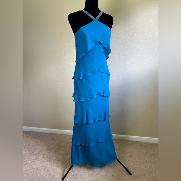 Alexander by Daymor - Halter Tiered Sheath Long Evening Dress - Picture 2 of 7